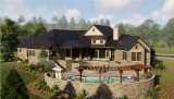 Rear View Featuring Rounded Stone Wall Around Pool